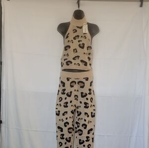 Leopard Print Knit Halter Top and Pants Set